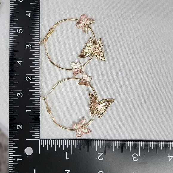 Gold Filled Butterfly Hoop Earrings New - Picture 5 of 8